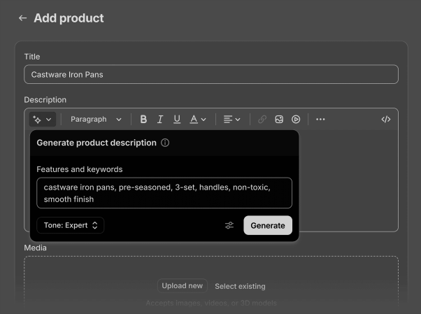 Shopify Magic – Generate product description
