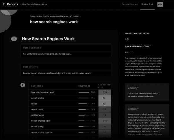 MarketMuse – Content briefs