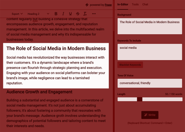 Frase – AI Tools – Write a section